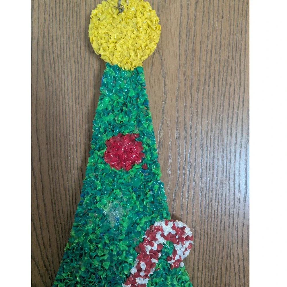 Vintage Melted Popcorn Plastic Christmas Tree Candy Cane Retro Wall Decor